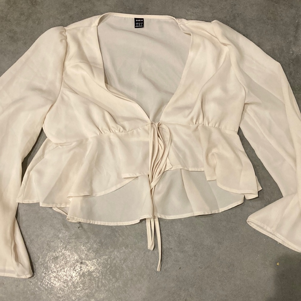shein white blouse with a tie in the front